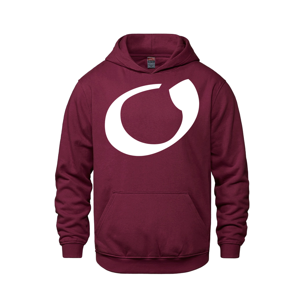 Alphabet O Hoodie 9 inch calligraphy White ink, Maroon