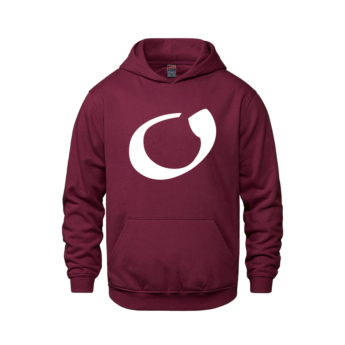 Alphabet O Hoodie 9 inch calligraphy White ink, Maroon