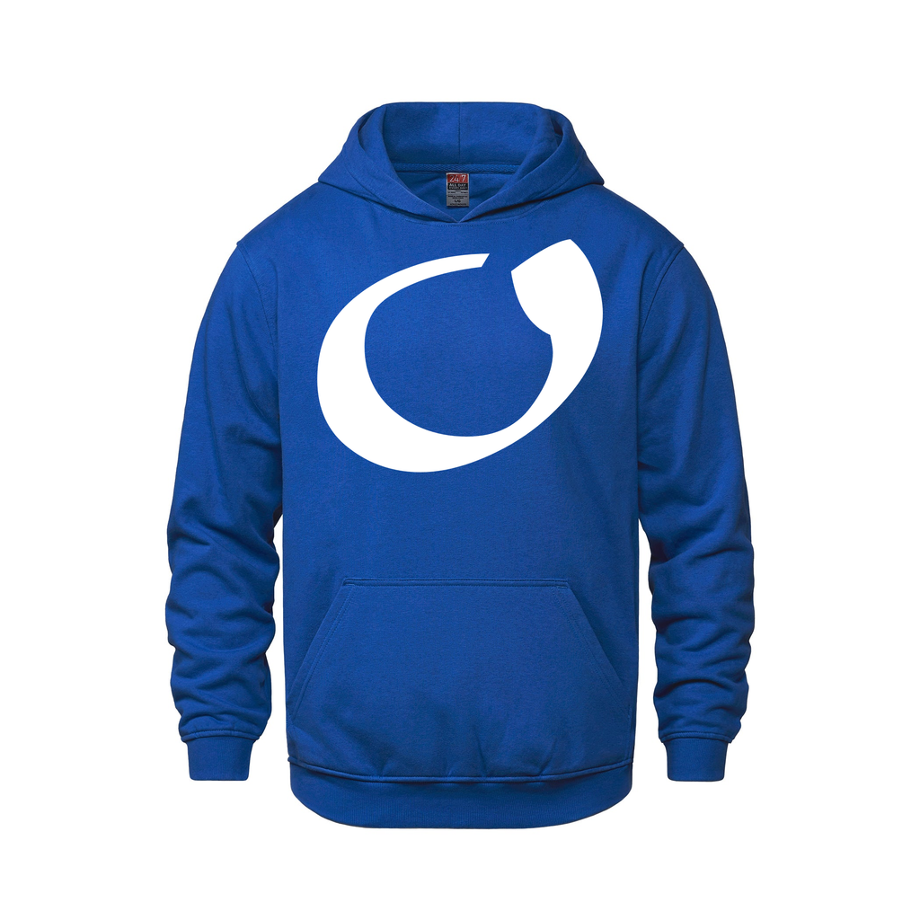 Alphabet O Hoodie 9 inch calligraphy White ink, Royal