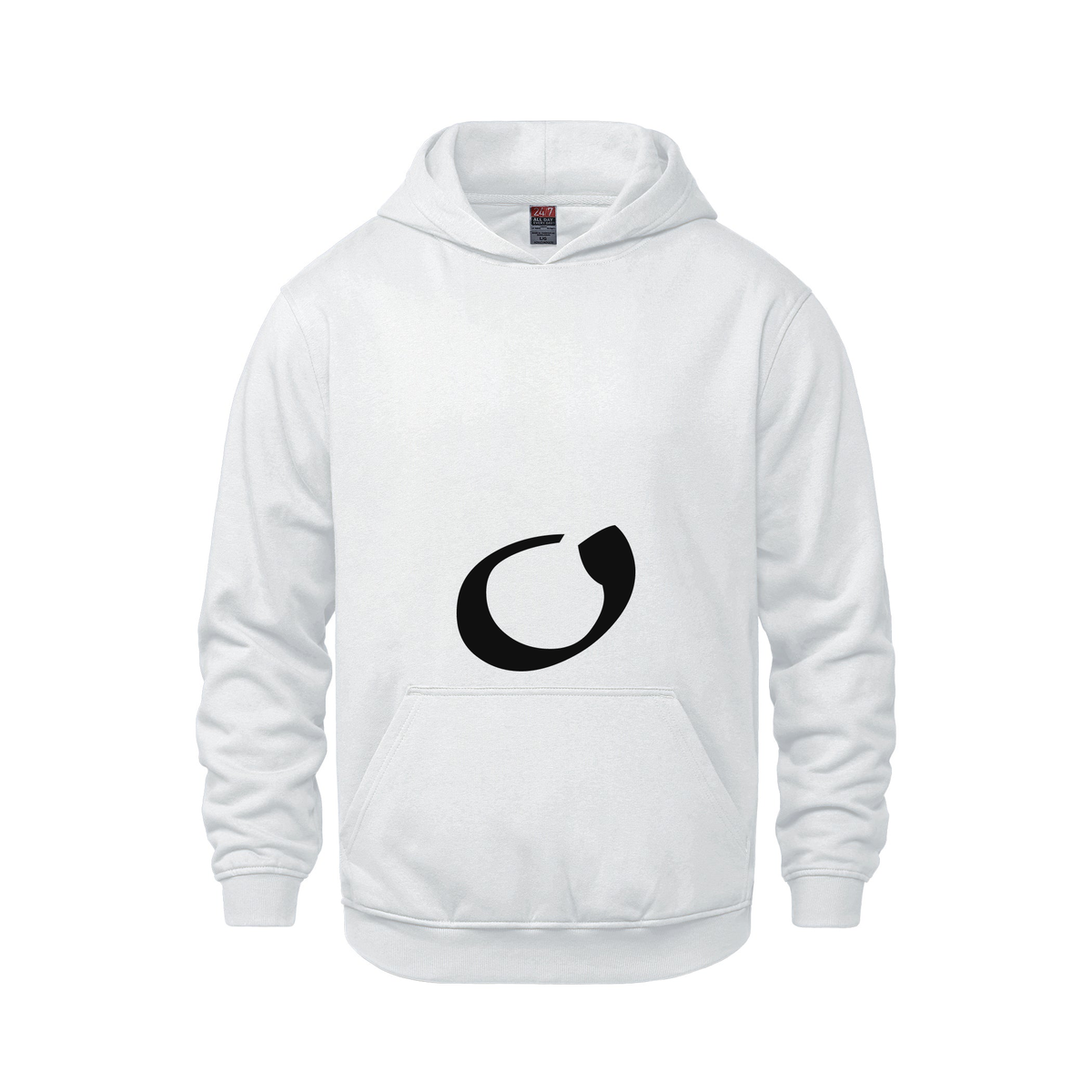 Alphabet O Hoodie 9 inch calligraphy Black ink, White