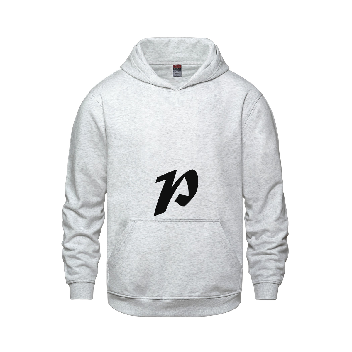 Alphabet P Hoodie 9 inch calligraphy Black ink, Ash