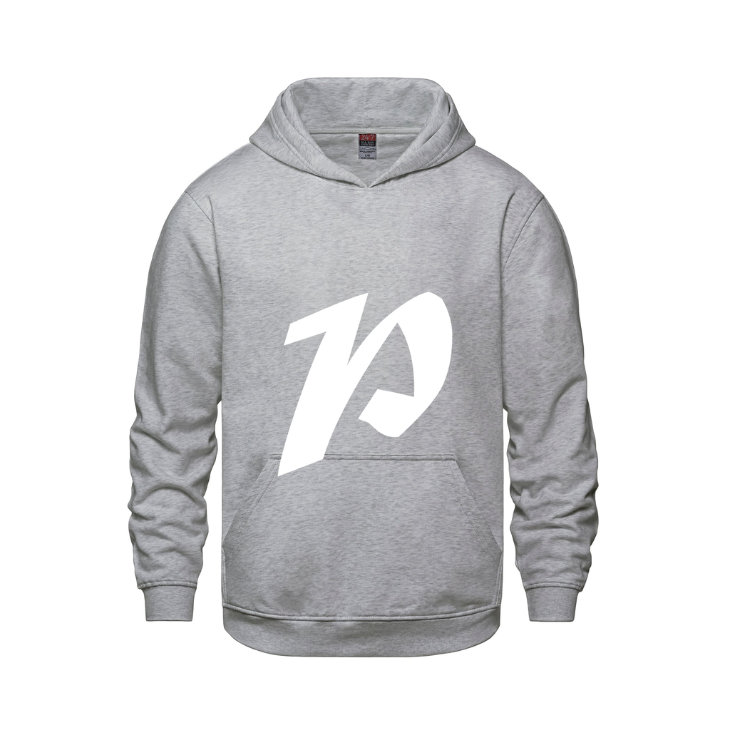 Alphabet P Hoodie 9 inch calligraphy White ink, Athletic Grey
