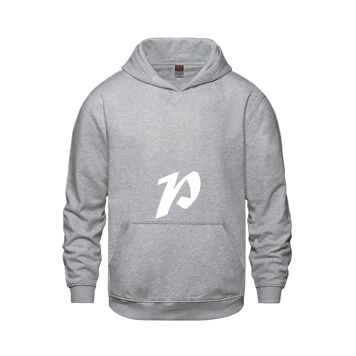 Alphabet P Hoodie 9 inch calligraphy White ink, Athletic Grey