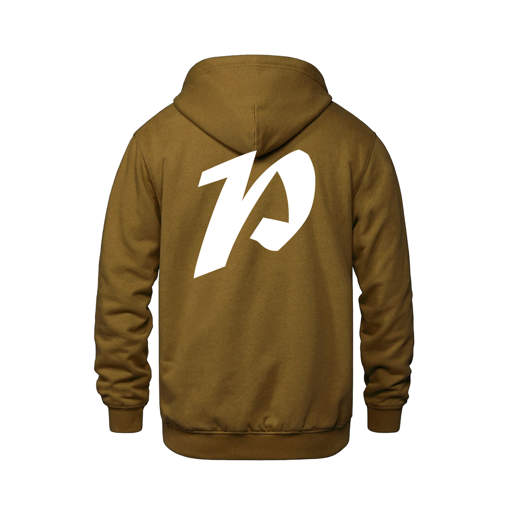 Alphabet P Hoodie 9 inch calligraphy White ink, Caramel