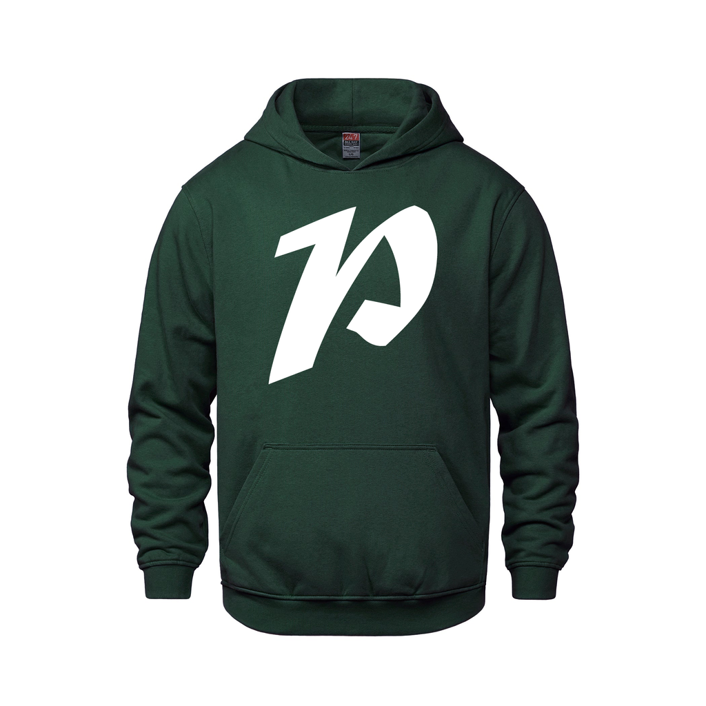 Alphabet P Hoodie 9 inch calligraphy White ink, Forest Green