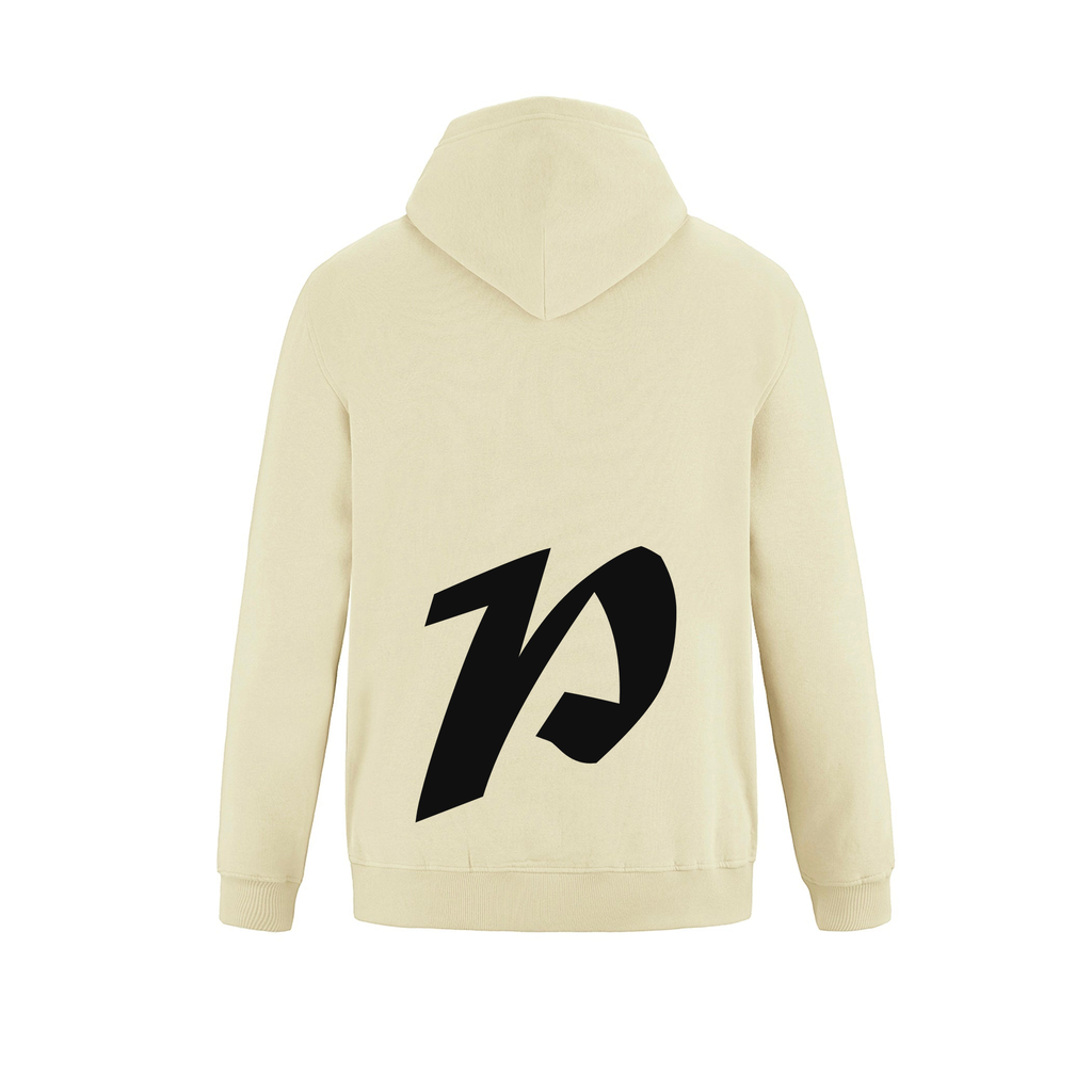 Alphabet P Hoodie 9 inch calligraphy Black ink, Ivory