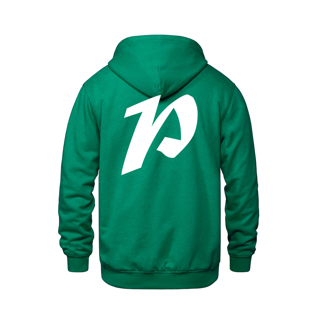 Alphabet P Hoodie 9 inch calligraphy White ink, Kelly Green