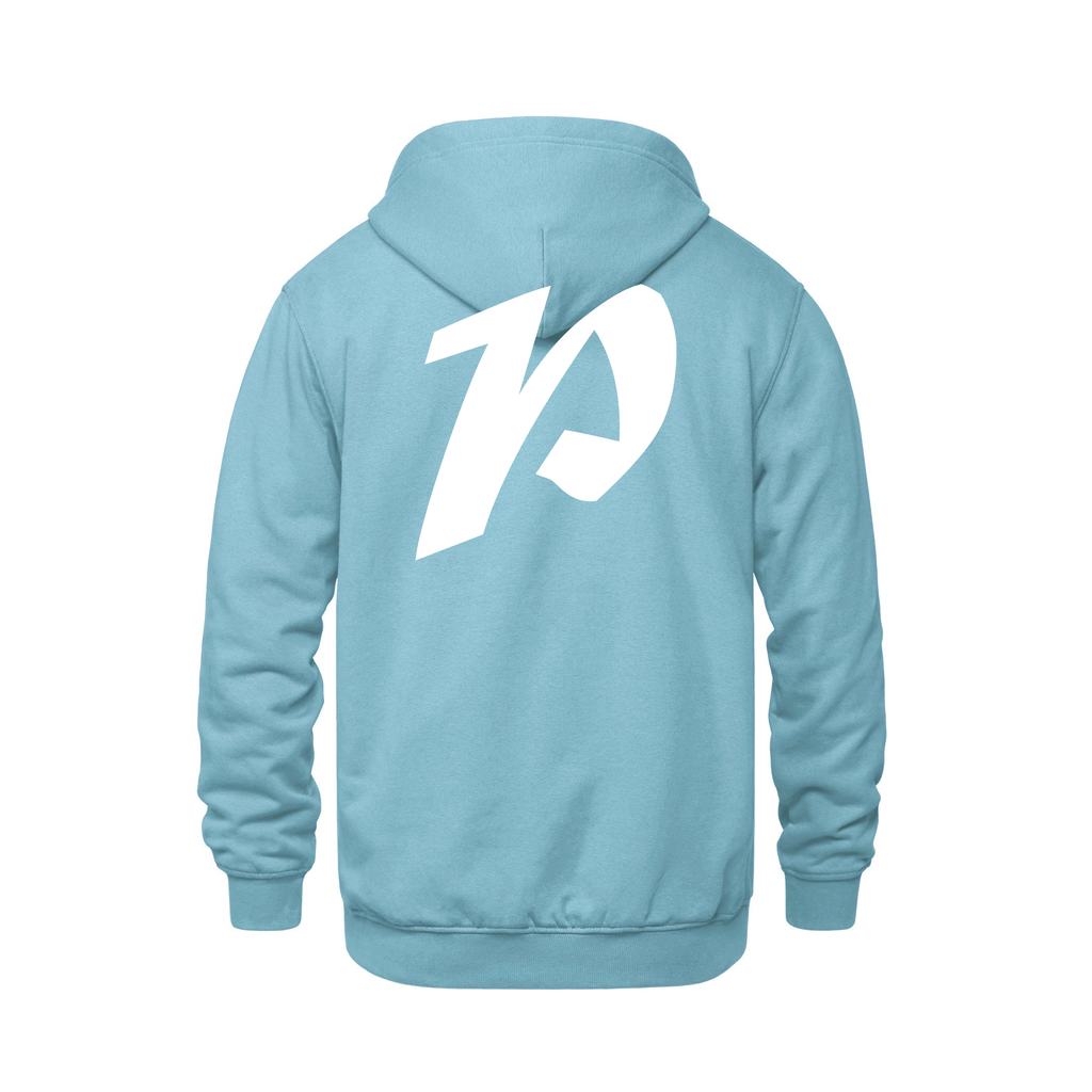 Alphabet P Hoodie 9 inch calligraphy White ink, Light Blue