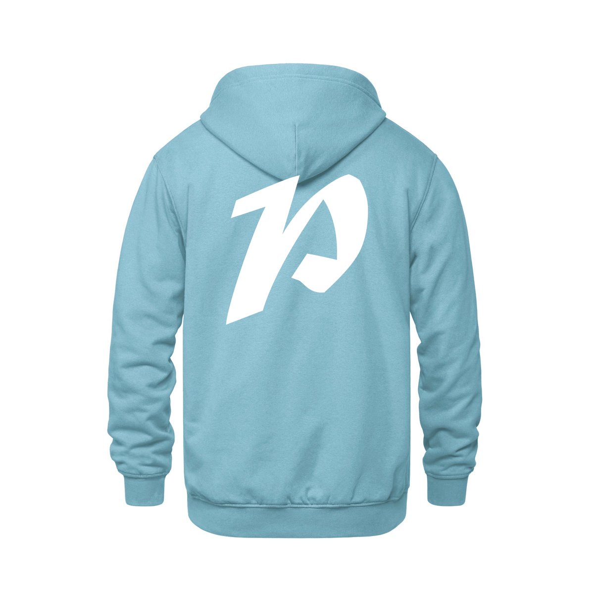 Alphabet P Hoodie 9 inch calligraphy White ink, Light Blue