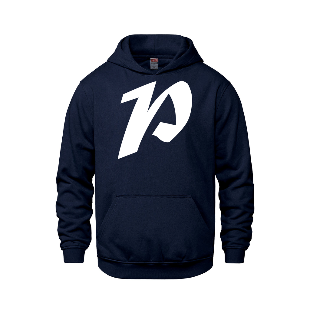 Alphabet P Hoodie 9 inch calligraphy White ink, Navy