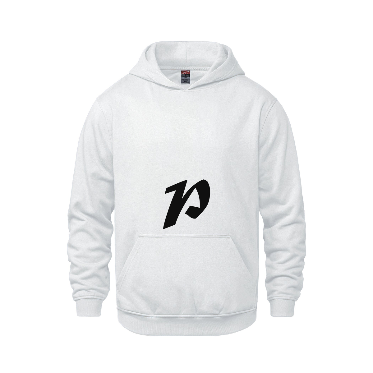 Alphabet P Hoodie 9 inch calligraphy Black ink, White