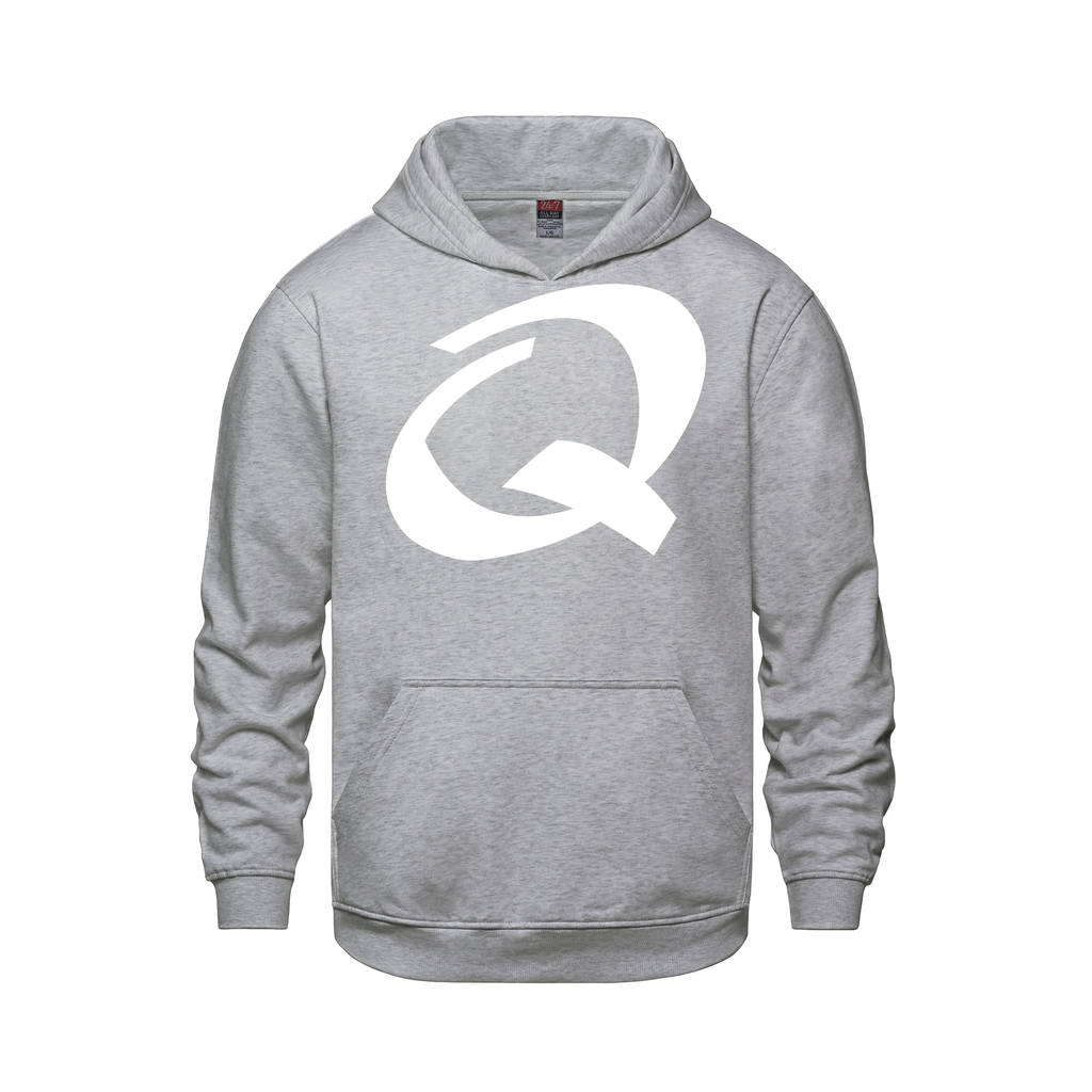 Alphabet Q Hoodie 9 inch calligraphy White ink, Athletic Grey