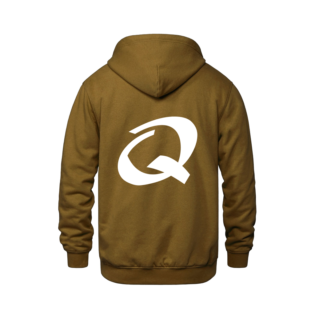 Alphabet Q Hoodie 9 inch calligraphy White ink, Caramel