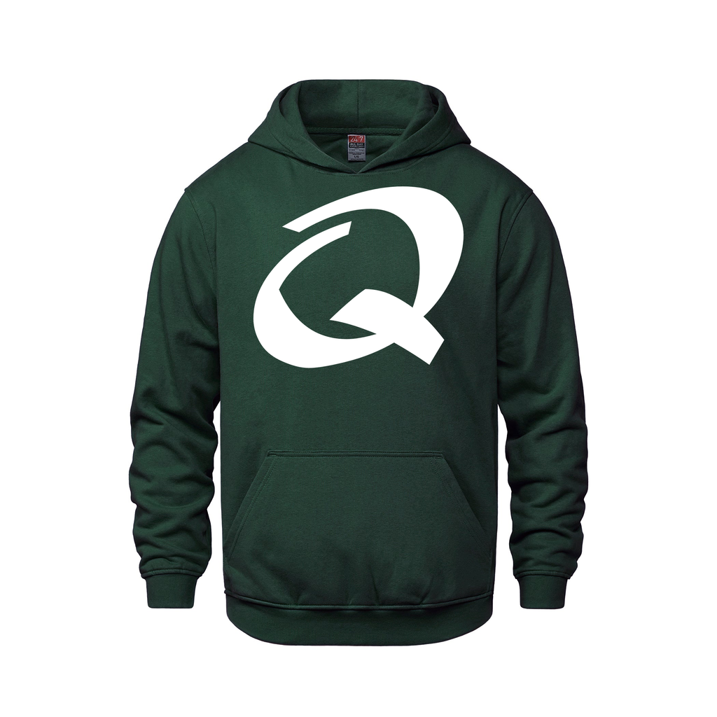 Alphabet Q Hoodie 9 inch calligraphy White ink, Forest Green