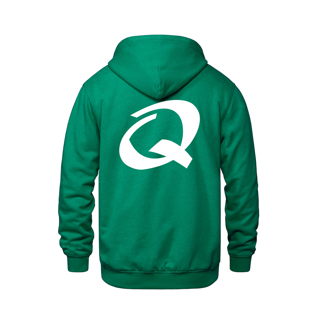 Alphabet Q Hoodie 9 inch calligraphy White ink, Kelly Green