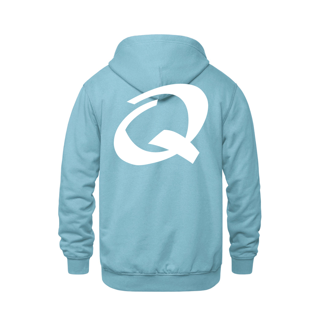 Alphabet Q Hoodie 9 inch calligraphy White ink, Light Blue