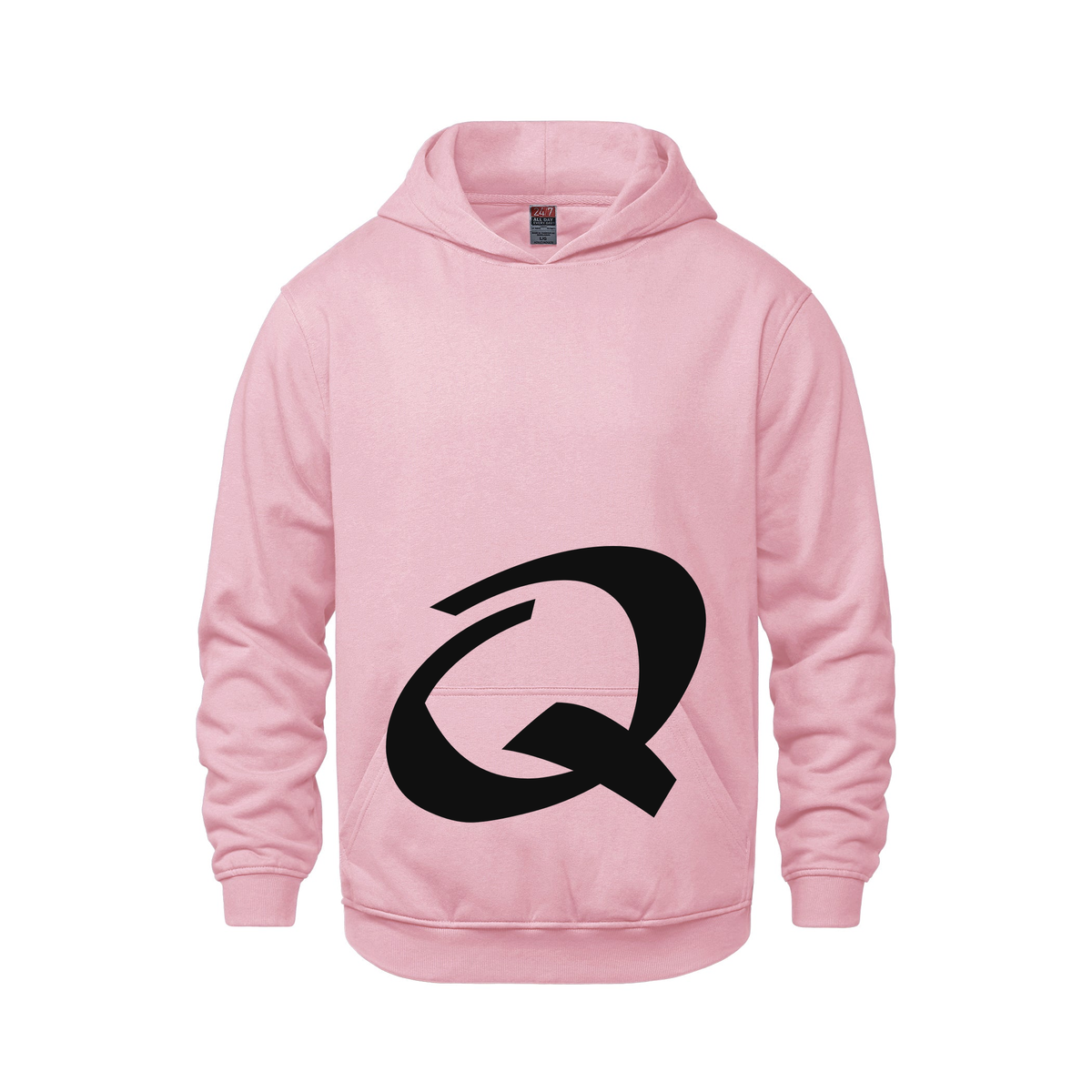 Alphabet Q Hoodie 9 inch calligraphy Black ink, Pink