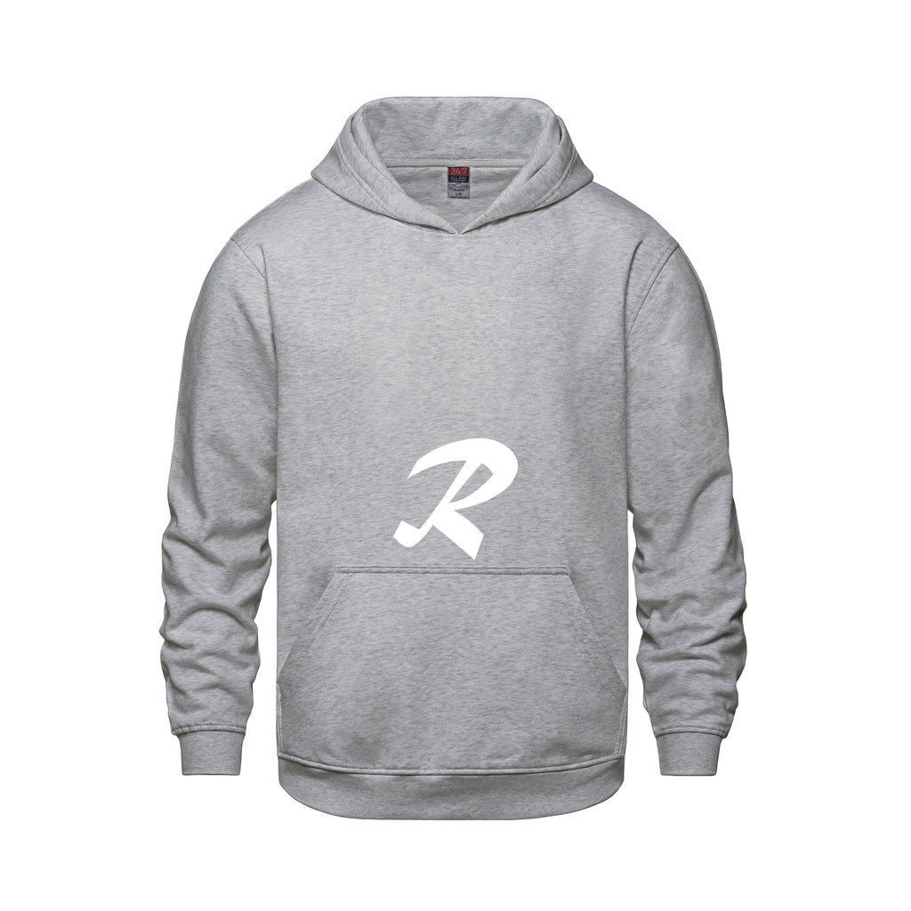 Alphabet R Hoodie 9 inch calligraphy White ink, Athletic Grey