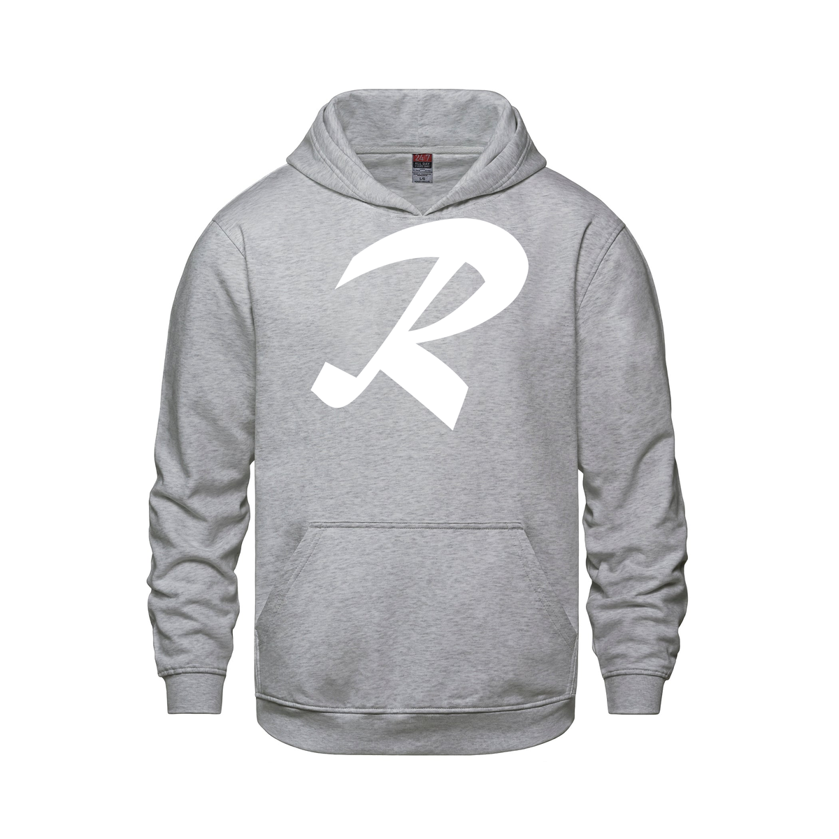 Alphabet R Hoodie 9 inch calligraphy White ink, Athletic Grey