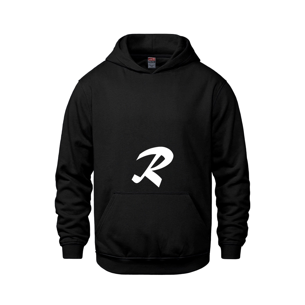 Alphabet R Hoodie 9 inch calligraphy White ink, Black