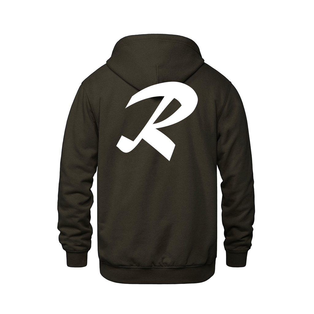 Alphabet R Hoodie 9 inch calligraphy White ink, Brown
