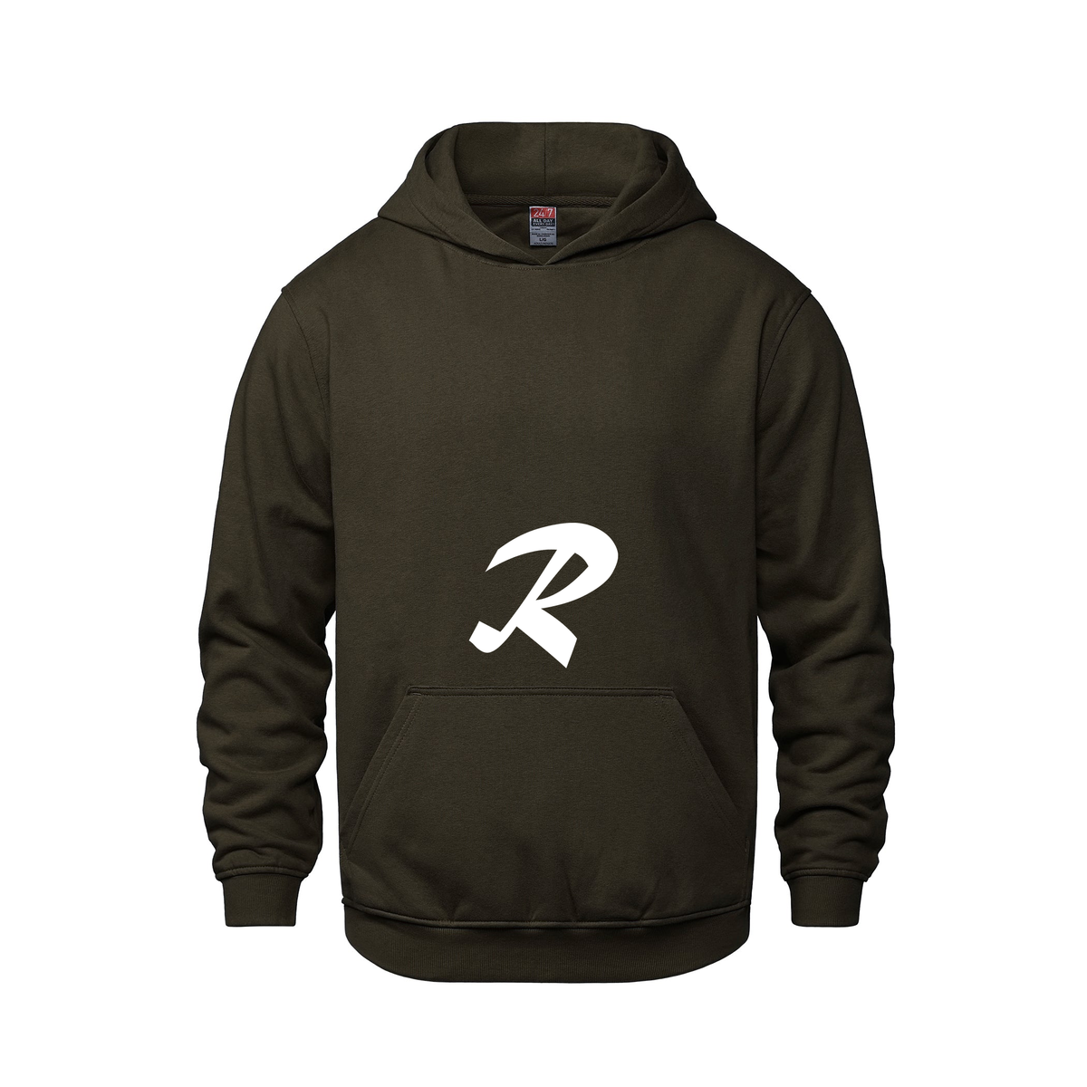 Alphabet R Hoodie 9 inch calligraphy White ink, Brown
