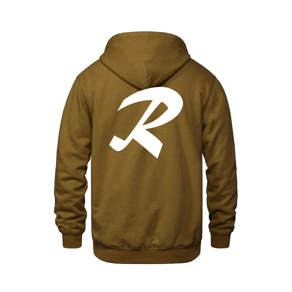 Alphabet R Hoodie 9 inch calligraphy White ink, Caramel