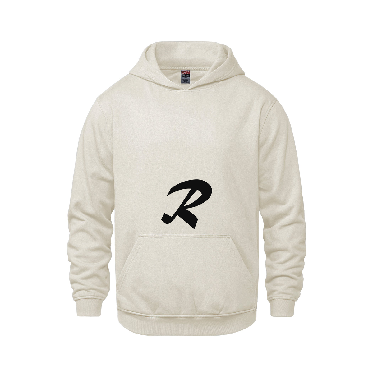 Alphabet R Hoodie 9 inch calligraphy Black ink, Ivory