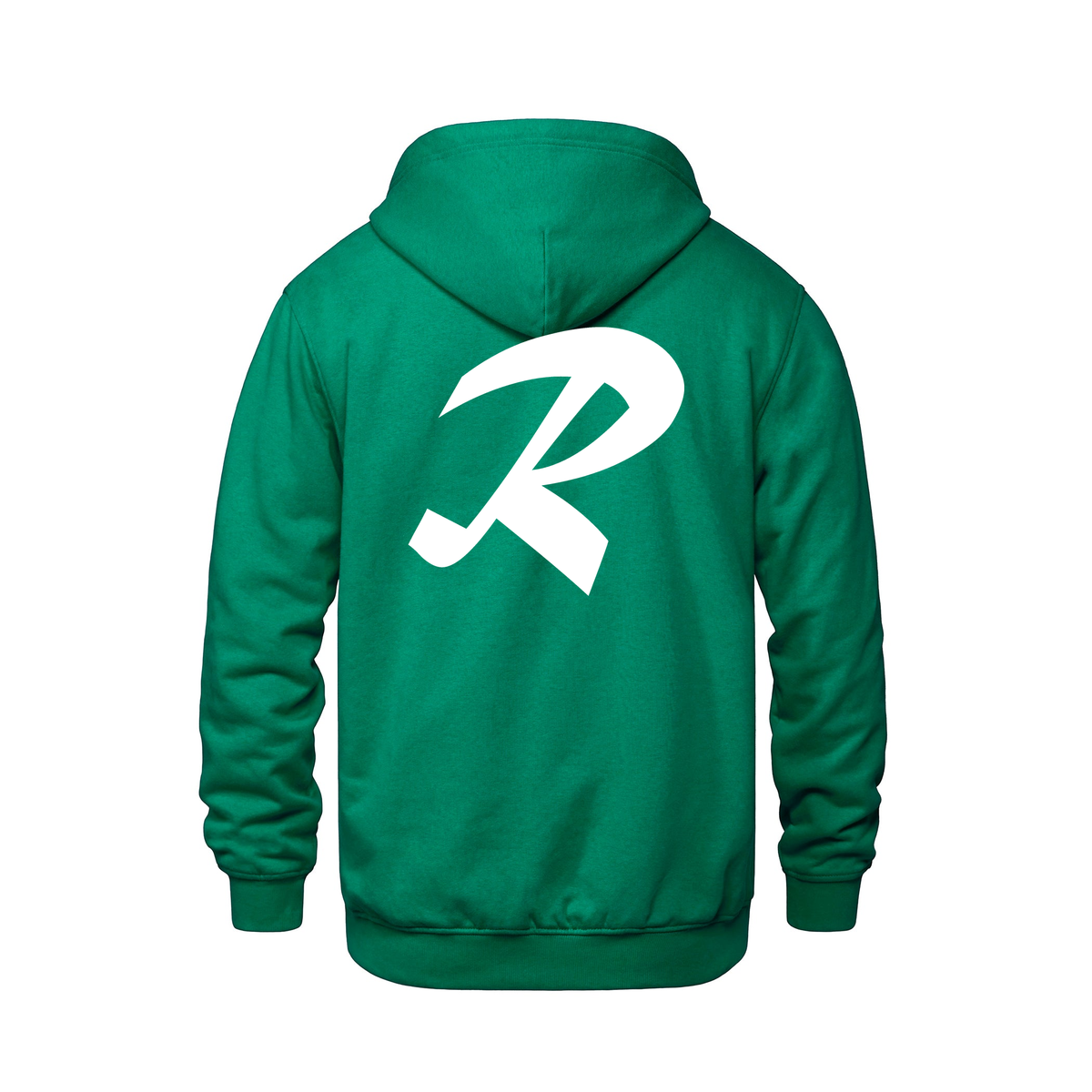 Alphabet R Hoodie 9 inch calligraphy White ink, Kelly Green