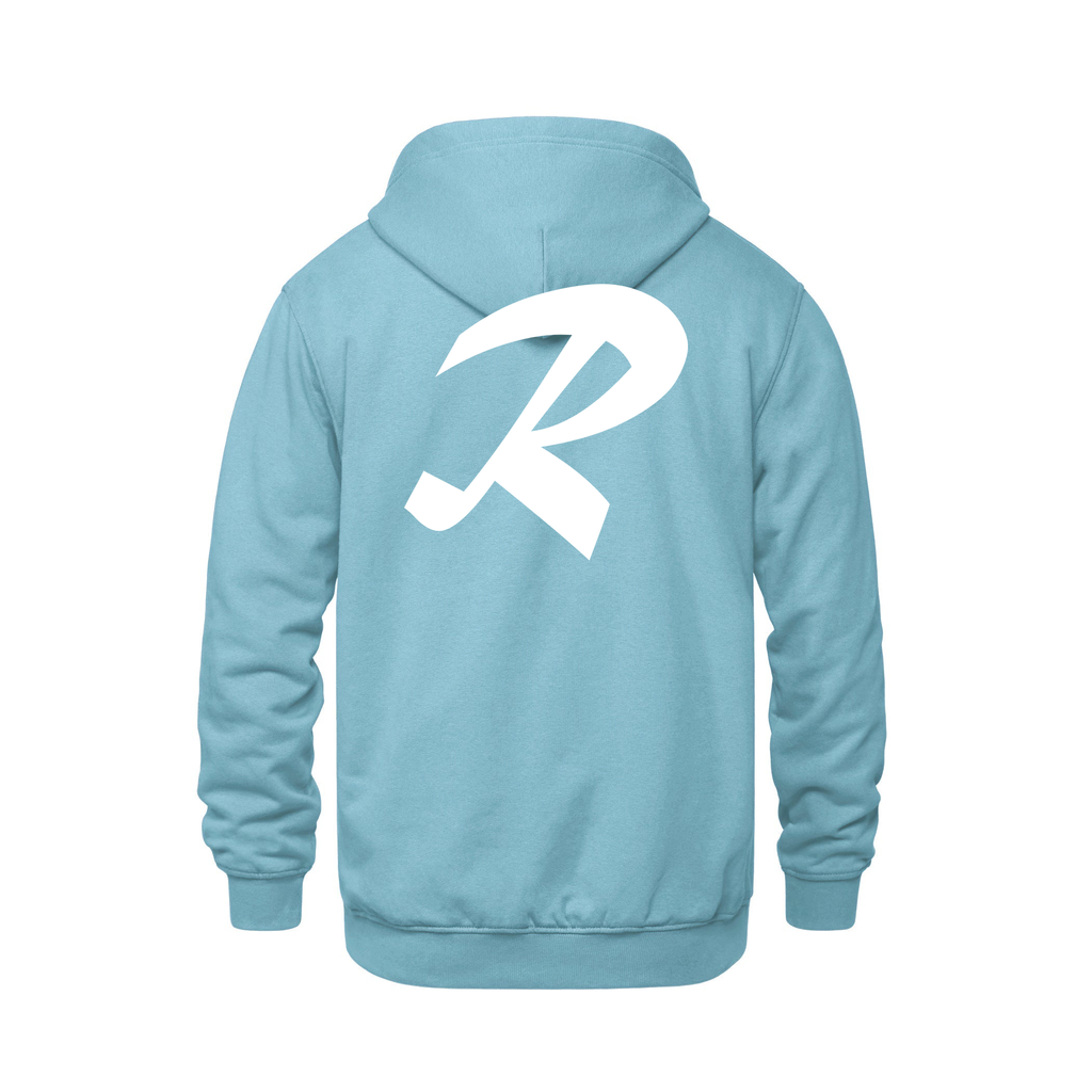 Alphabet R Hoodie 9 inch calligraphy White ink, Light Blue