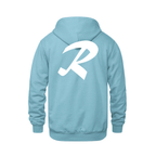 Alphabet R Hoodie 9 inch calligraphy White ink, Light Blue