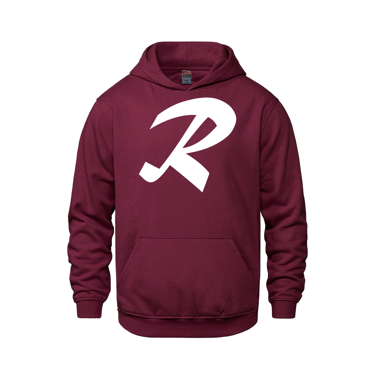 Alphabet R Hoodie 9 inch calligraphy White ink, Maroon