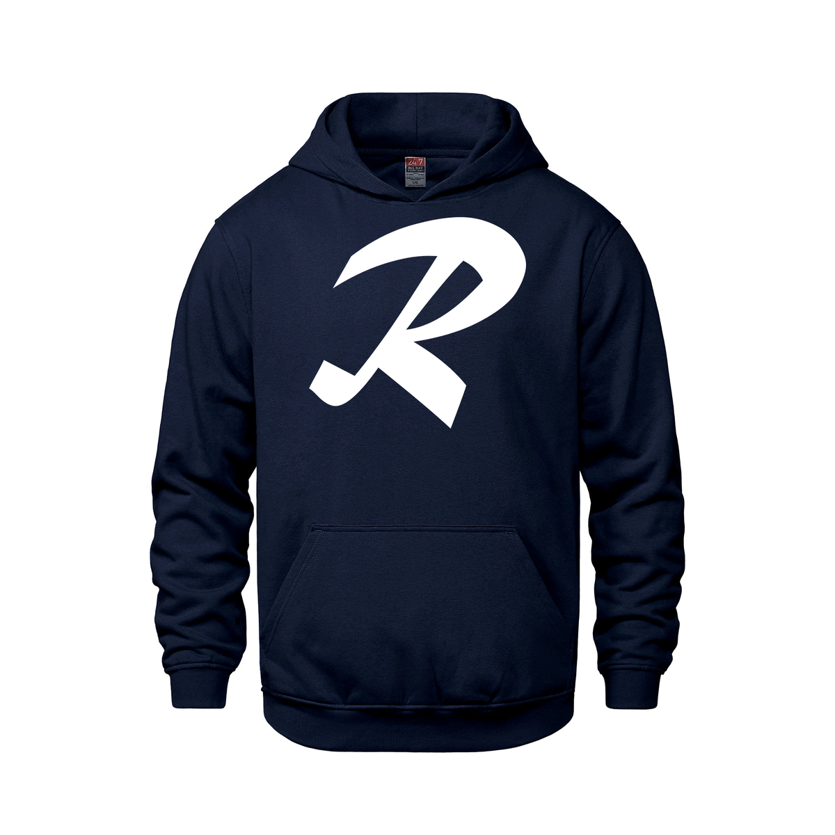 Alphabet R Hoodie 9 inch calligraphy White ink, Navy
