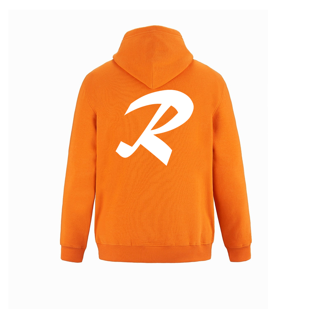 Alphabet R Hoodie 9 inch calligraphy White ink, Orange