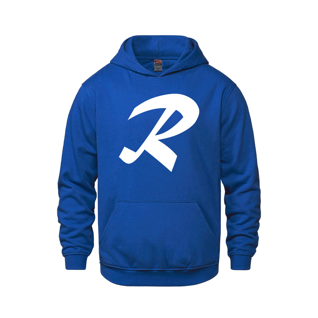 Alphabet R Hoodie 9 inch calligraphy White ink, Royal