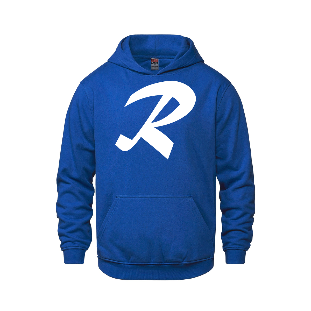 Alphabet R Hoodie 9 inch calligraphy White ink, Royal