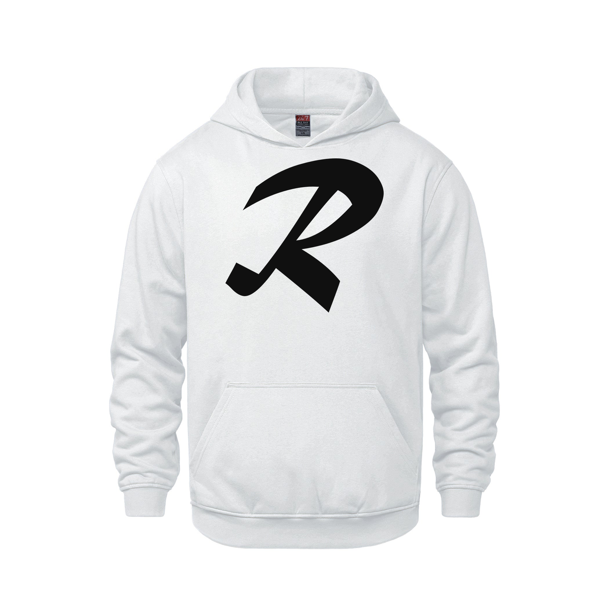 Alphabet R Hoodie 9 inch calligraphy Black ink, White