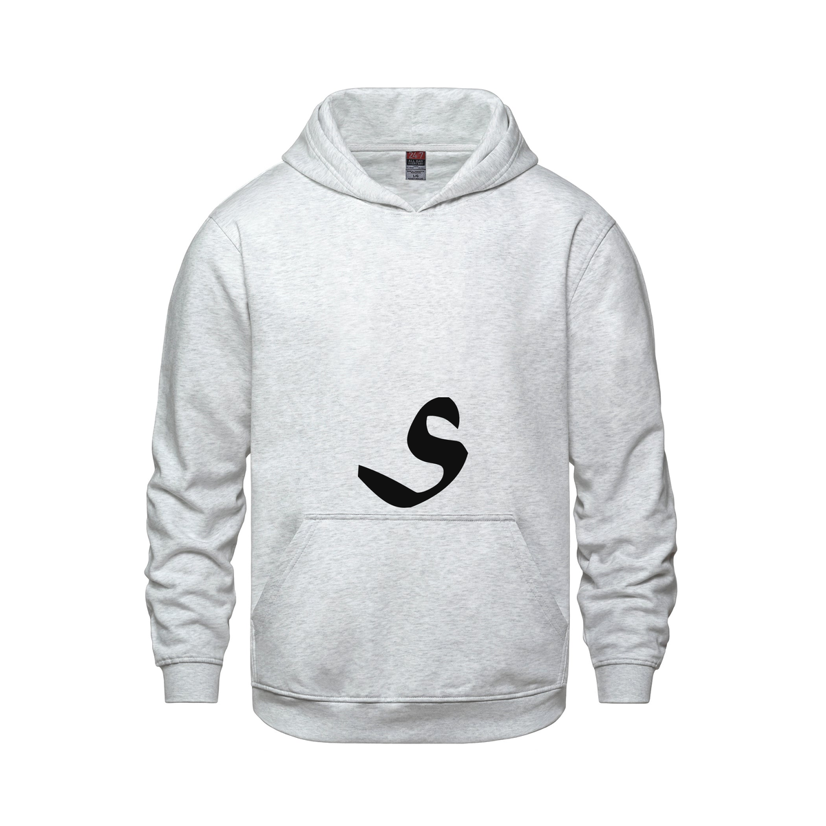 Alphabet S Hoodie 9 inch calligraphy Black ink, Ash