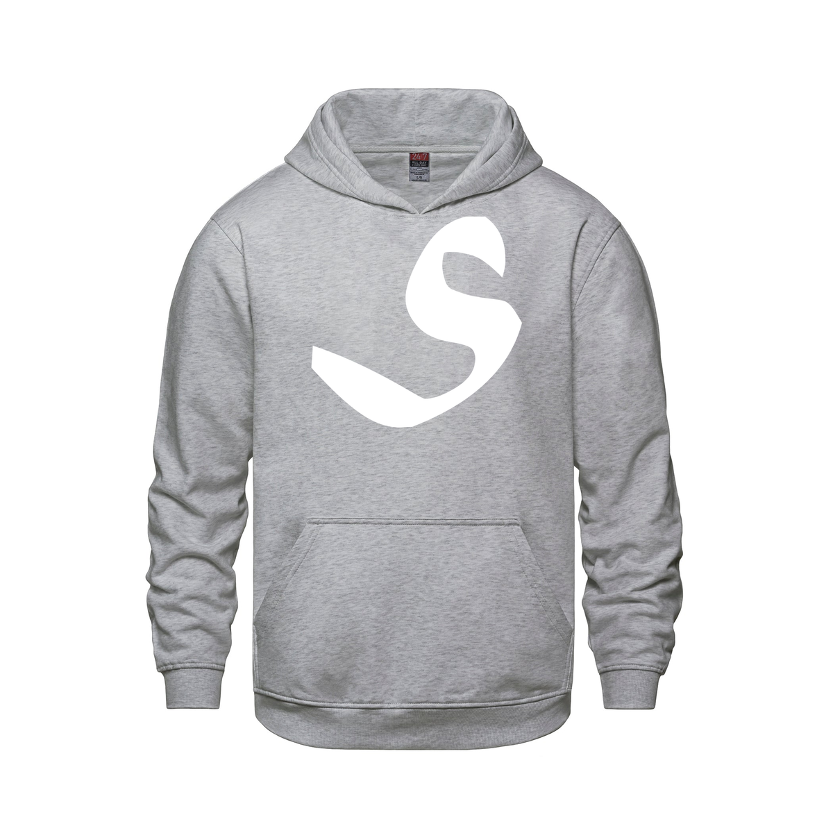 Alphabet S Hoodie 9 inch calligraphy White ink, Athletic Grey