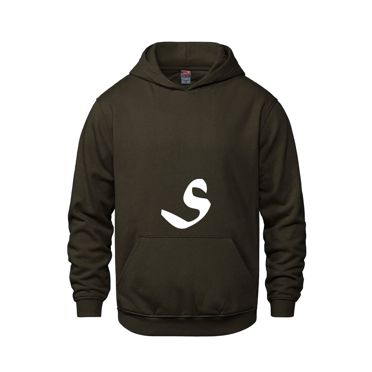 Alphabet S Hoodie 9 inch calligraphy White ink, Brown