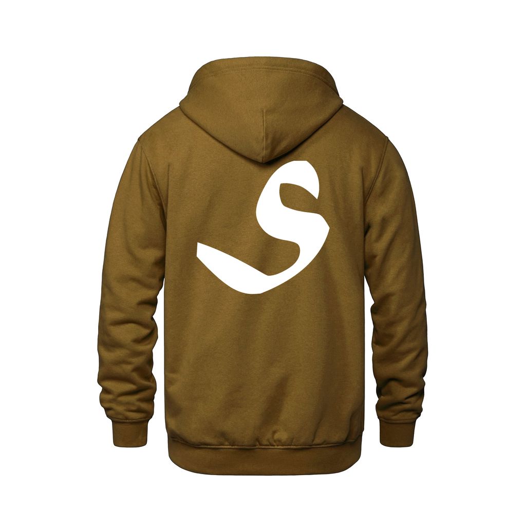 Alphabet S Hoodie 9 inch calligraphy White ink, Caramel