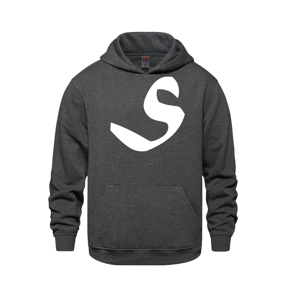 Alphabet S Hoodie 9 inch calligraphy White ink, Charcoal