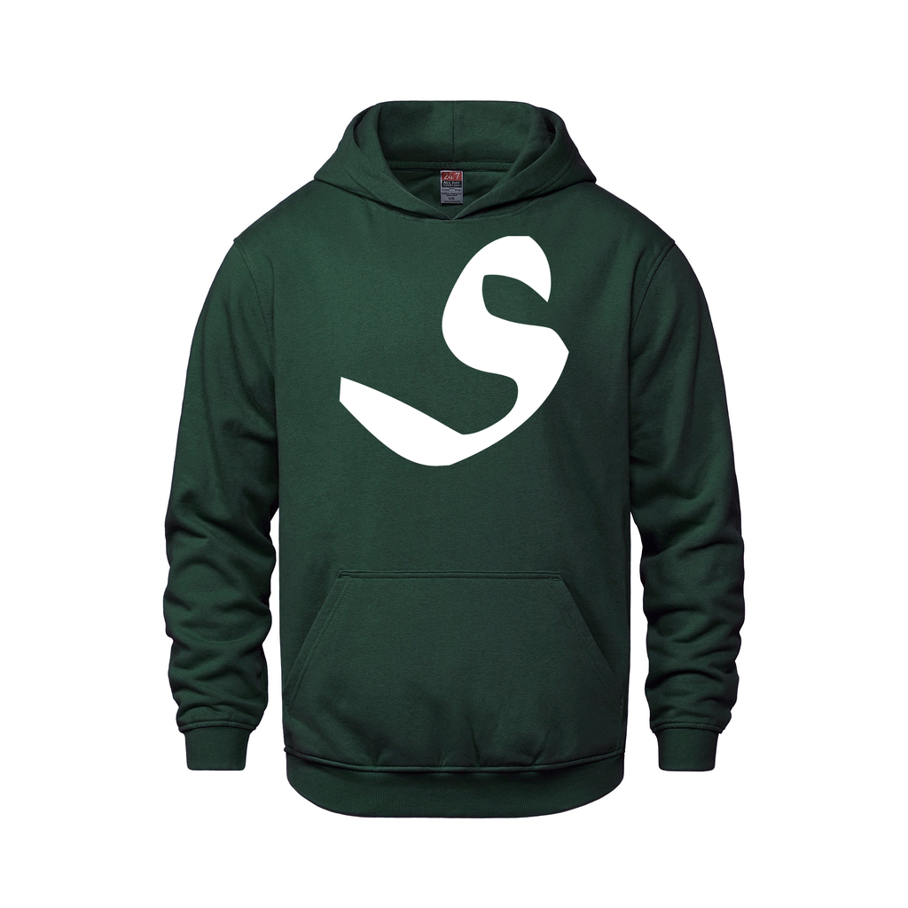 Alphabet S Hoodie 9 inch calligraphy White ink, Forest Green