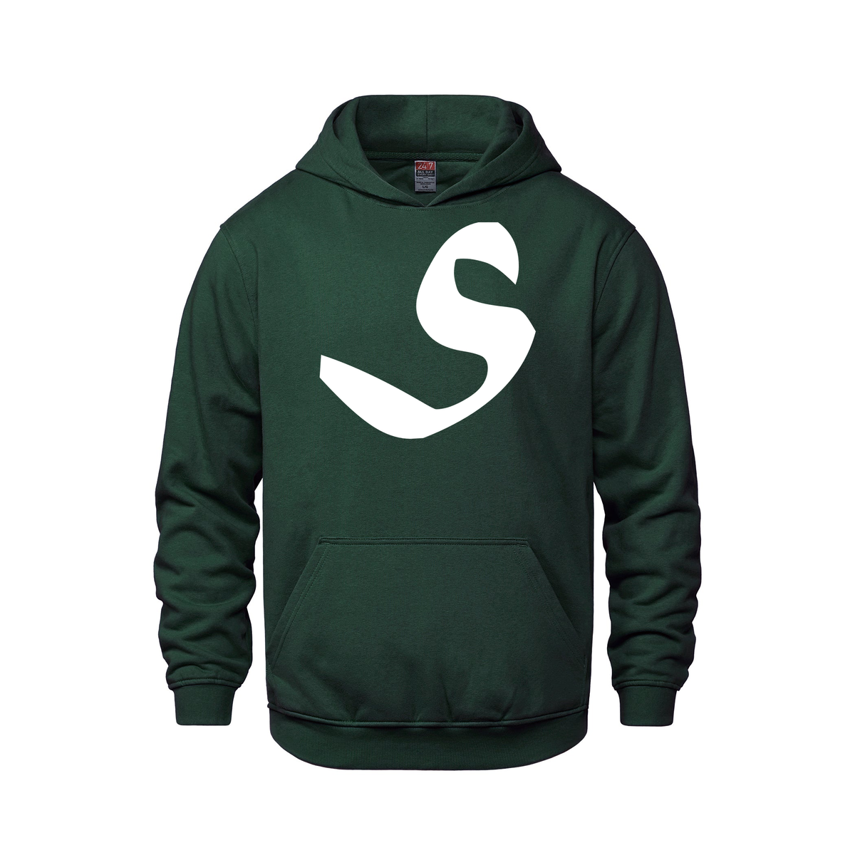 Alphabet S Hoodie 9 inch calligraphy White ink, Forest Green
