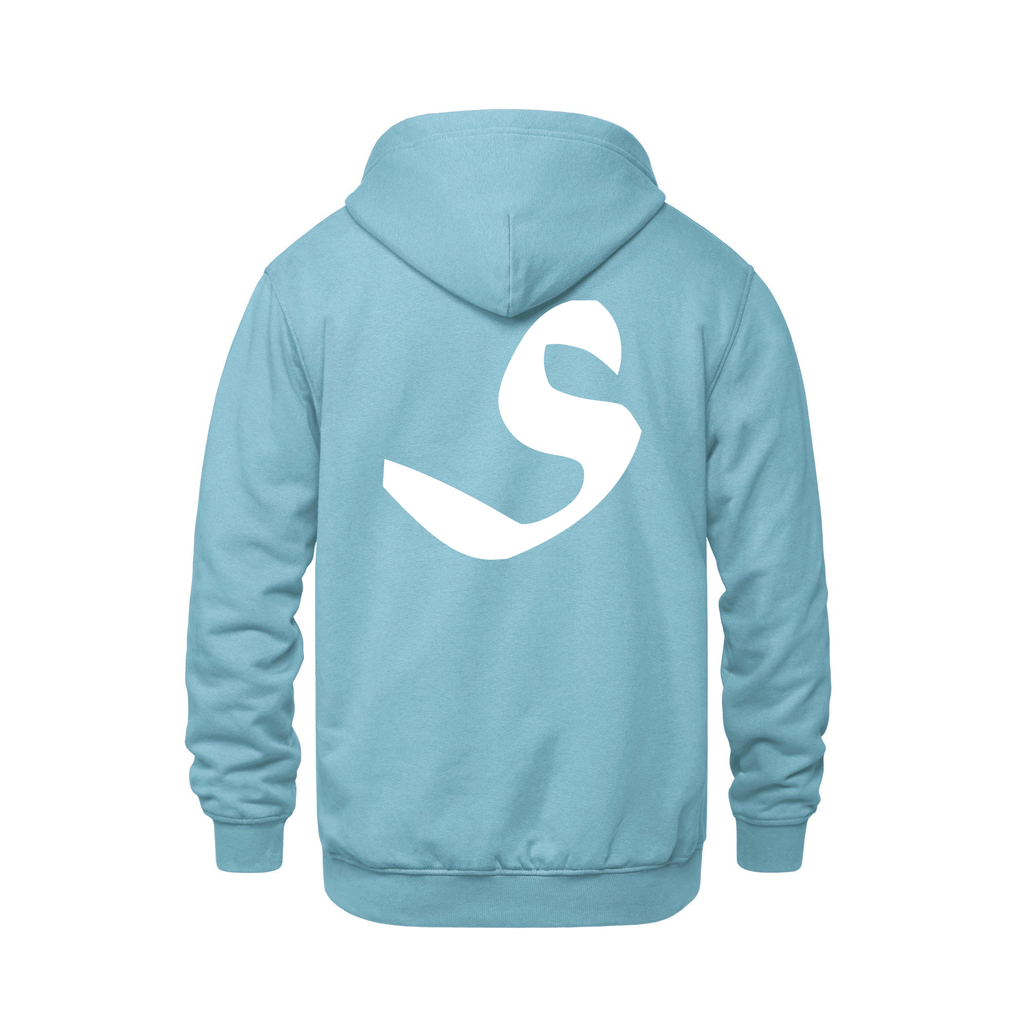 Alphabet S Hoodie 9 inch calligraphy White ink, Light Blue