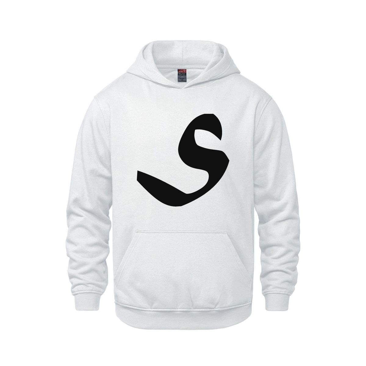 Alphabet S Hoodie 9 inch calligraphy Black ink, White