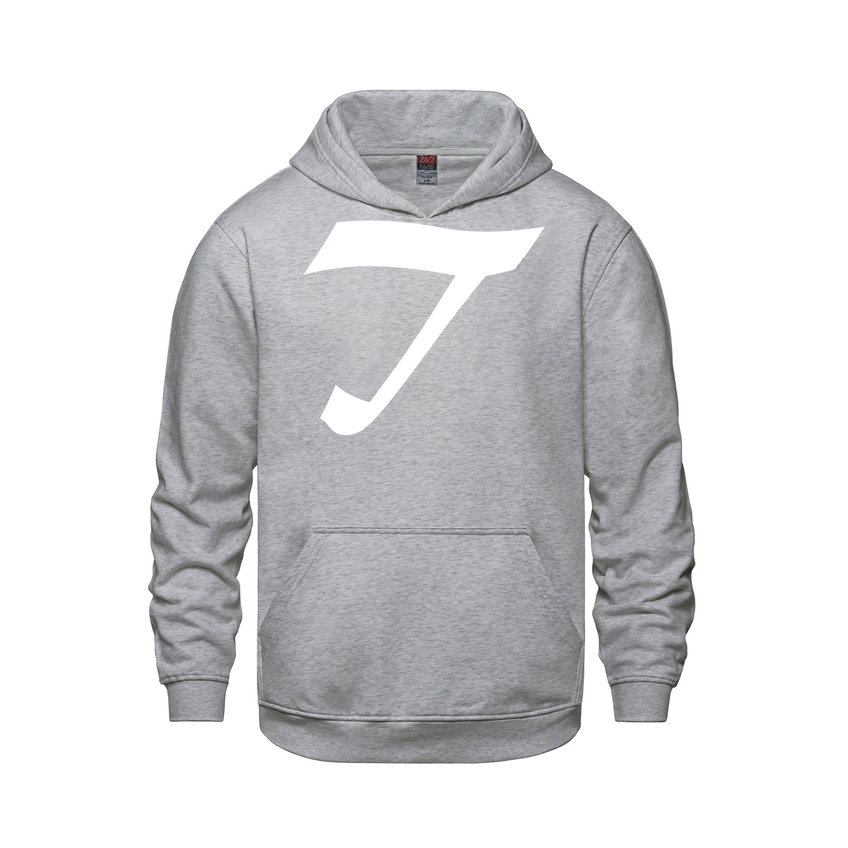 Alphabet T Hoodie 9 inch calligraphy White ink, Athletic Grey