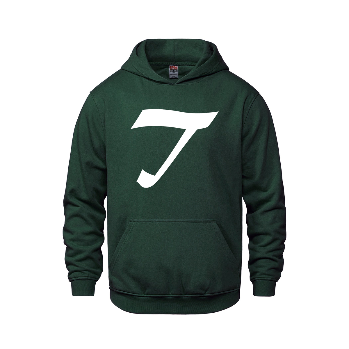Alphabet T Hoodie 9 inch calligraphy White ink, Forest Green