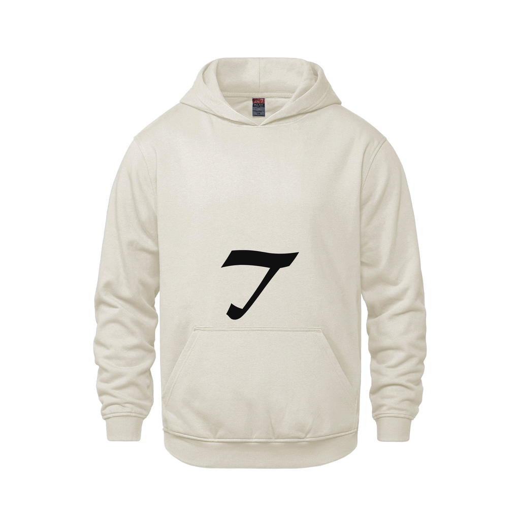 Alphabet T Hoodie 9 inch calligraphy Black ink, Ivory