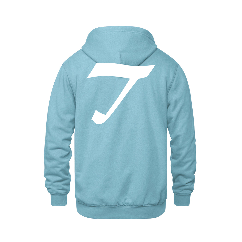 Alphabet T Hoodie 9 inch calligraphy White ink, Light Blue